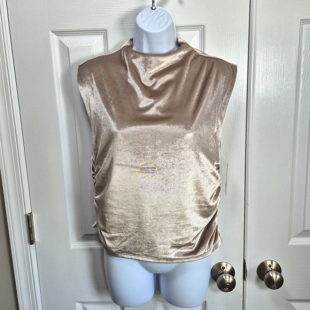 Abercrombie & Fitch champagne gold velvet sleeveless cowl neck top women's large